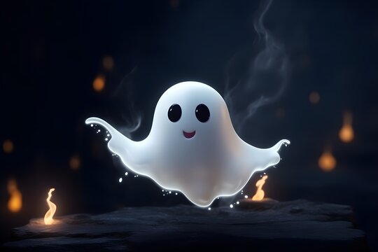 Wallpaper Illustration and background of cute and scary ghost. Front View. Concept of Halloween for kids, Halloween. Generative AI.