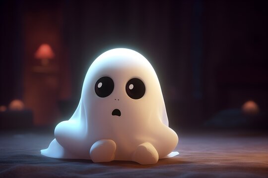 Wallpaper Illustration and background of cute and scary ghost. Front View. Concept of Halloween for kids, Halloween. Generative AI.