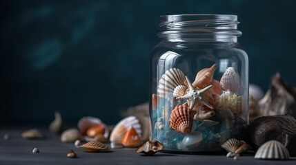 banner, A collection of seashells in a glass jar. Mother's Day Generative AI