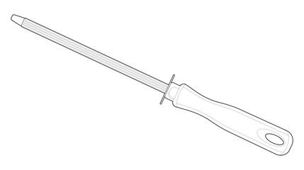 Coloring page. Kitchen tool with wooden handle. honing steel. Isolated on white	