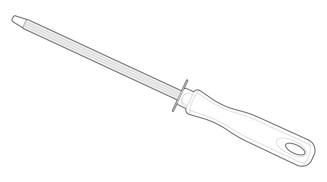 Coloring page. Kitchen tool with wooden handle. honing steel. Isolated on white	