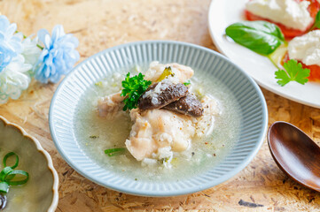 鶏手羽元のお米スープ