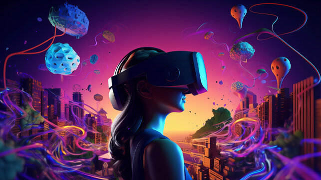 metaverse concept, technology, experience, video games and virtual reality.
