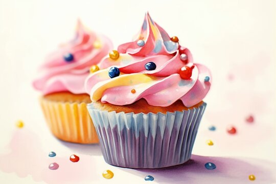 cupcakes, watercolor- Ai	