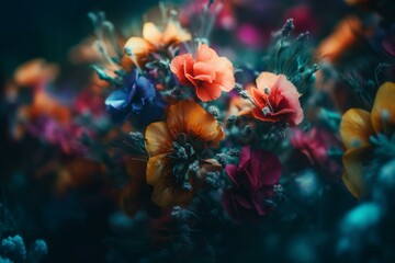 Obraz na płótnie Canvas Blurred background showcasing AI-generated colorful floral fantasy. Generative AI