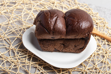 Chocolate bread in a white plate
