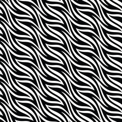 Seamless striped zebra pattern.  Wavy and rippled black and white lines. Great as a texture or background. Abstract decorative vector illustration for textile, wrapping, print, and web.