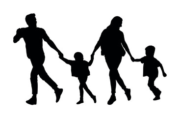Fototapeta na wymiar Family and kids running outdoor vector silhouette