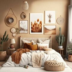 wall gallery mockup in cozy bedroom Ai generative