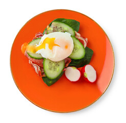 Plate with tasty egg Benedict isolated on white background