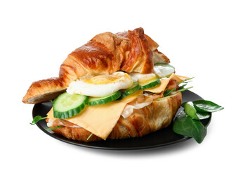 Plate with tasty eggs Benedict isolated on white background