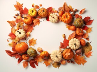 Autumn fall frame with pumpkins and leaf leaves and copy space, halloween background - Generative AI