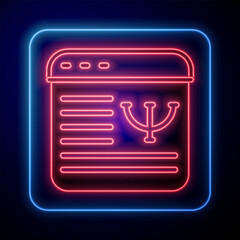 Glowing neon Online psychological counseling distance icon isolated on black background. Psychotherapy, psychological help, psychiatrist online consulting. Vector