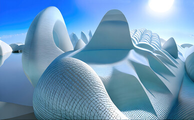 White blue architecture background, futuristic city with white modern building design illustration. Generative Ai.