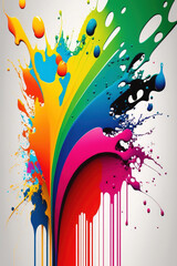 Abstract colorful background with rainbow colored splashes, white background. Generative AI