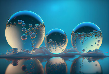three different bubbles floating on a blue background. Generative AI