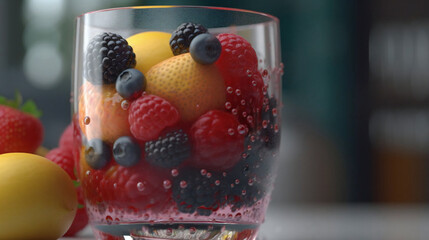 Refreshing Berry Bliss: A Macro View of a Healthy Cocktail. Generative AI
