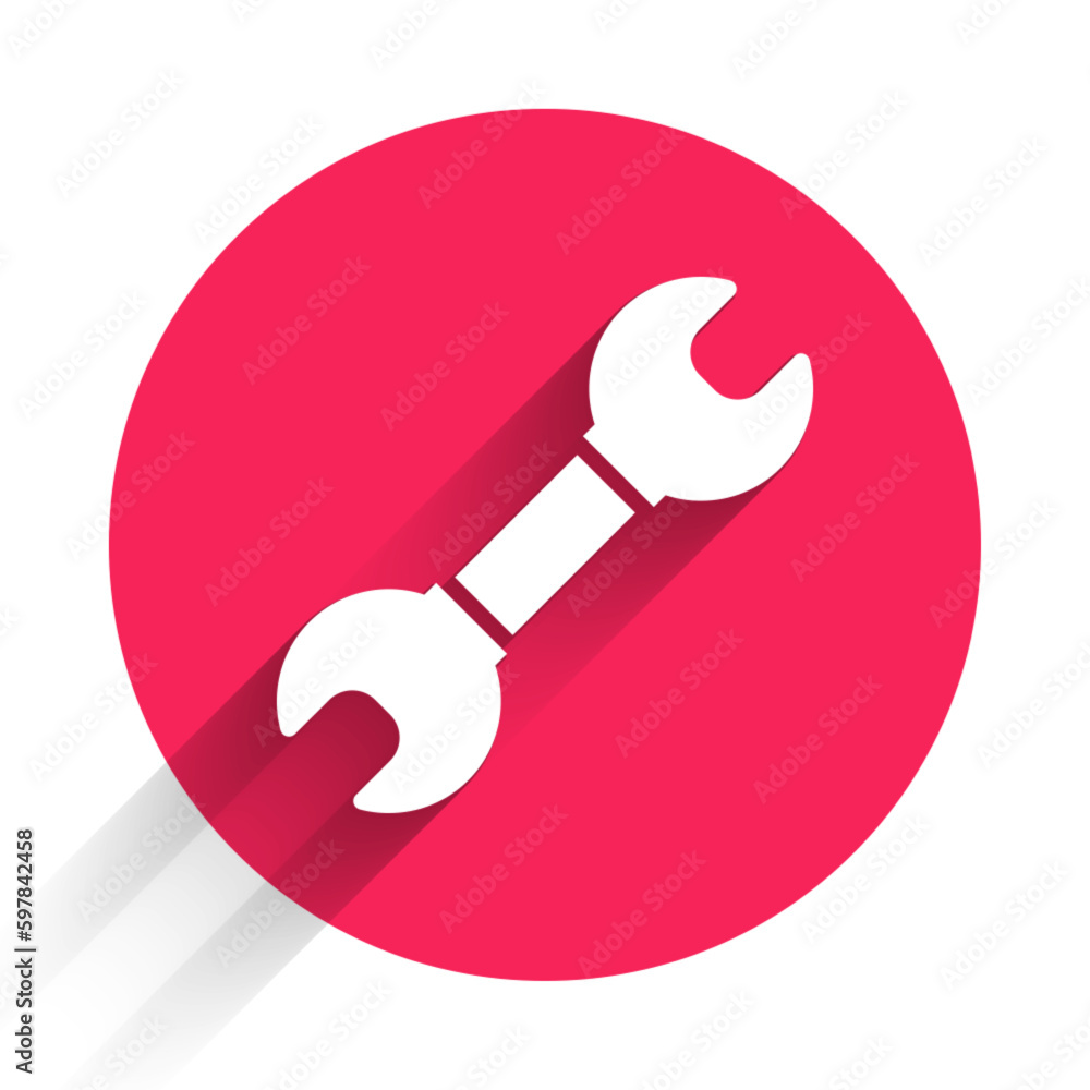 Poster white wrench spanner icon isolated with long shadow background. spanner repair tool. service tool sy