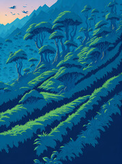 Fototapeta na wymiar Kolukkumalai tea plantations landscape. AI generated illustration