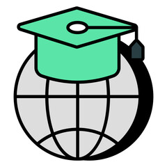      Globe with mortarboard, icon of global education 
