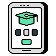 Mortarboard inside smartphone, icon of mobile education