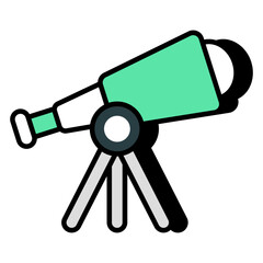 A space research tool icon, flat design of telescope