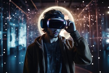 An entrancing visual of an individual delving into a simulated reality, underscoring the capacity of technology to develop absorbing experiences.
 . Generative AI