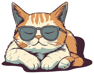 Lazy Cat Enjoying a Leisurely Afternoon Nap, Symbol, Vector