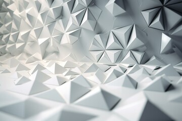 White high-tech surface with triangular pyramids in a polygonal 3D texture. Generative AI
