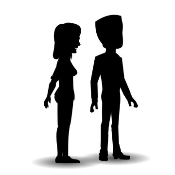 Vector silhouette of a man and a woman on a white background.