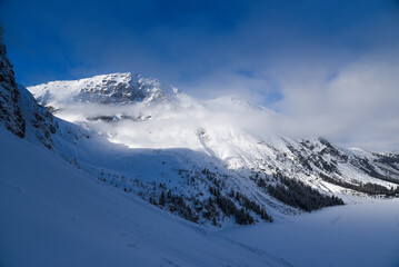 Winter landscape of the Polish Tatras. Winter mountains landscape.