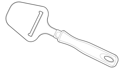 Coloring page. Kitchen knife with wooden handle. cheese slicer. Isolated on white	
