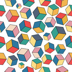 seamless multicolored psychedelic pattern with different elements in the retro hippie style of the 60s - 70s. Vector graphics.