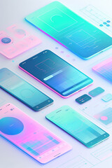Mobile app design blueprint,technological design.Created using Generative AI technology.