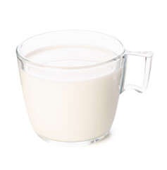 Cup of milk on white background