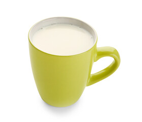 Cup of milk on white background