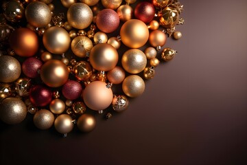 Background of a elegant and sophisticated christmas ball, christmas ornament. Wallpaper illustration. Top View with copy space for text information or content. Concept of elegant Christmas. Generati