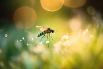 mosquito on a blurred sunset background.Generative AI