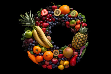 A question mark made of fruits and vegetable, generative ai