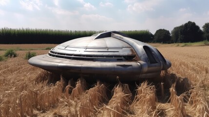 UFO Landing at the Field. Generative AI.