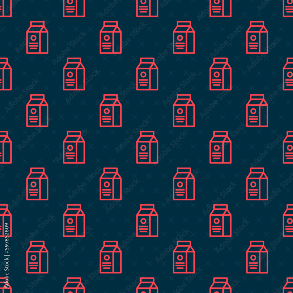 Poster red line paper package for milk icon isolated seamless pattern on black background. milk packet sign