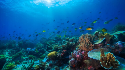 Fototapeta na wymiar Diving into a Vibrant World of Coral and Sea Creatures. Generative AI