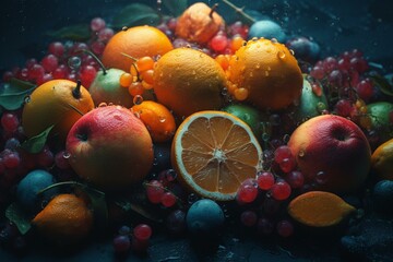Fototapeta na wymiar Fruits and acrylic combined in art. Generative AI
