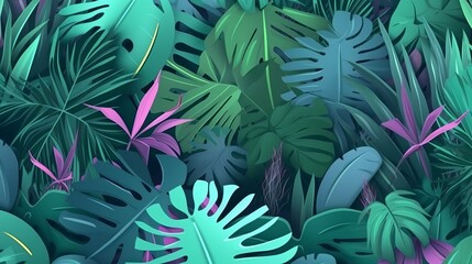 Tropical background with jungle plants. Palm leaves. Floral exotic hawaiian . Rainforest. Summer tropical leaf Generative AI