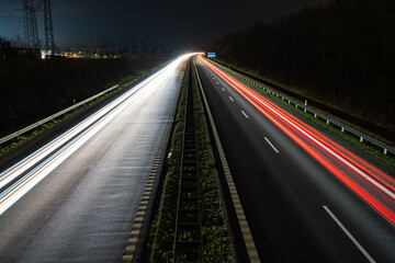Fototapeta na wymiar Long exposure of highway at night near Odense Denmark