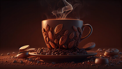 Coffee in Ornamental Cup With a Fantasy Background Generative AI