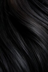 Naklejka premium A closeup view of a bunch of shiny straight black hair in a wavy curved style. Generative AI