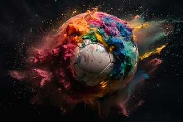 Obraz na płótnie Canvas Colorful exploding football celebrating LGBTQ+ community. Generative AI
