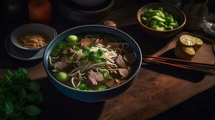 Vietnamese Pho Bo Soup. AI Generated