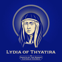Catholic Saints. Lydia of Thyatira is a woman mentioned in the New Testament who is regarded as the first documented convert to Christianity in Europe. Several Christian denominations have designated  - obrazy, fototapety, plakaty